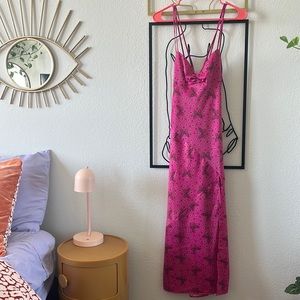 Hot pink silk Urban Outfitters dress with super high slit on left side
